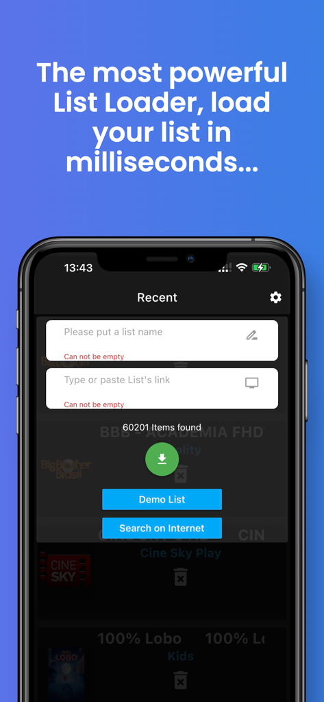 SSS IPTV, Simple, Smart Super - SSS IPTV mobile app interface for importing and loading M3U channel lists