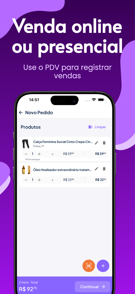 Stoqui: Catálogo e Vendas - Pantalla de pago de la aplicación móvil Stoqui para la gestión de ventas online y en persona.
