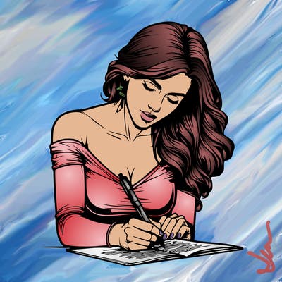 realistic female writing poetry