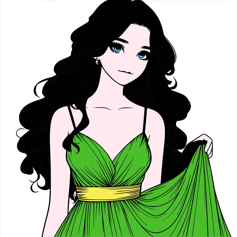 realistic girl in flowy silky prom dress