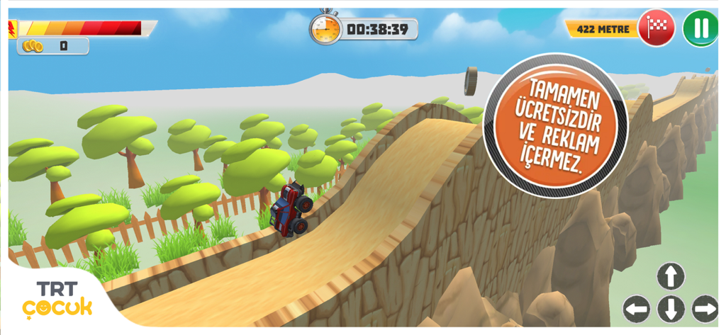 TRT Yarışçı - Un coche rojo conduciendo en una pista montañosa en el juego de carreras TRT Yarisci para niños.