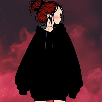 realistic girl with a oversized sweatshirt on and a bun