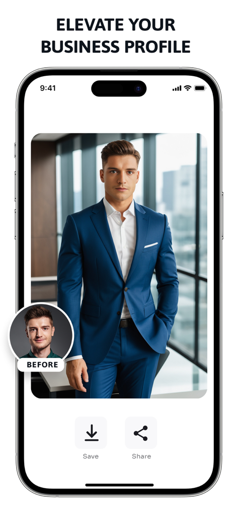 Wavesome.AI Video Generator - AI generated professional headshot of a man in a blue suit for a business profile.
