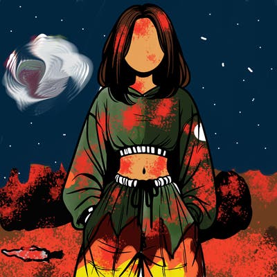 realistic girl faceless with baggy pants and a crop top