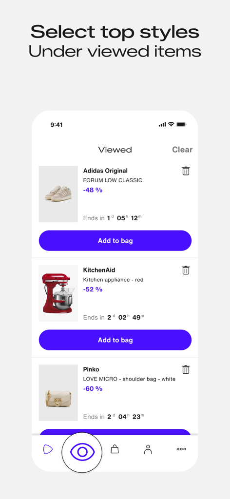 Ecrã da aplicação Lounge by Zalando mostrando artigos visualizados recentemente com descontos