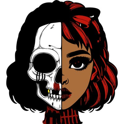 realistic girl with half skull mask