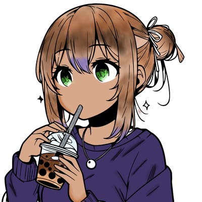 manga character drinking boba