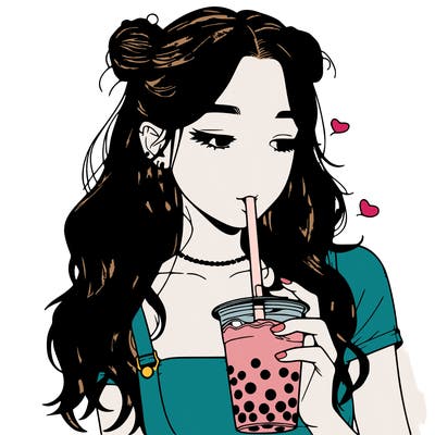 aesthetic realistic girl with boba