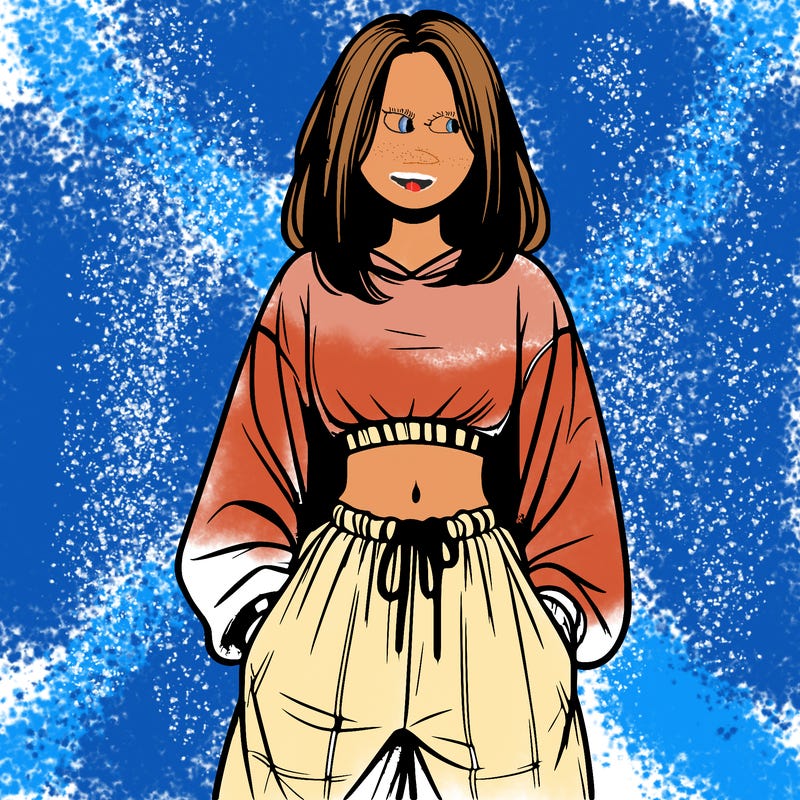 realistic girl faceless with baggy pants and a crop top