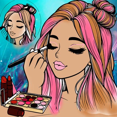 realistic girl doing makeup