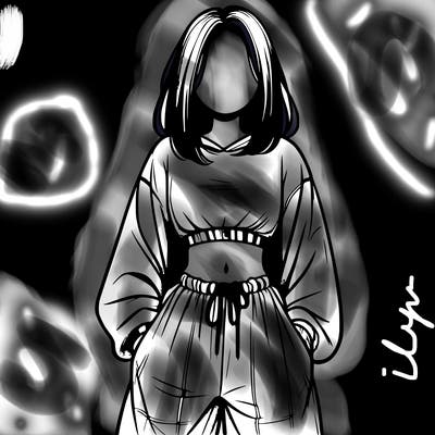 realistic girl faceless with baggy pants and a crop top