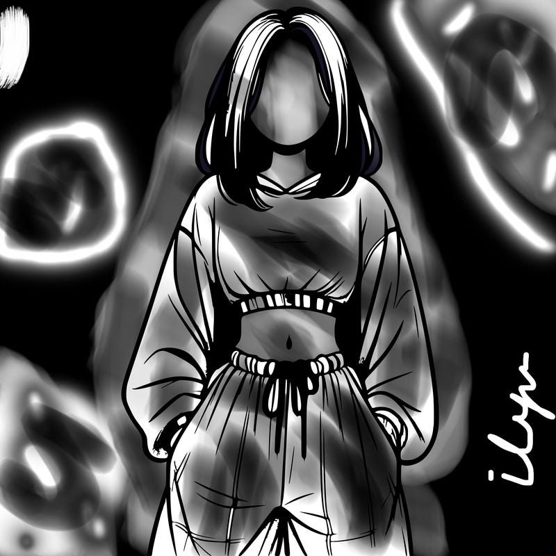 realistic girl faceless with baggy pants and a crop top