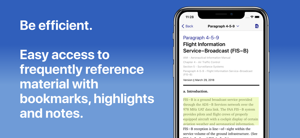 FAR/AIM - FAA Pilot Reference - FAR AIM app interface on a smartphone showing highlighted aviation text and a bookmarking feature for pilots
