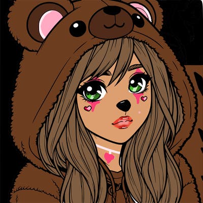 realistic girl in a bear hoodie