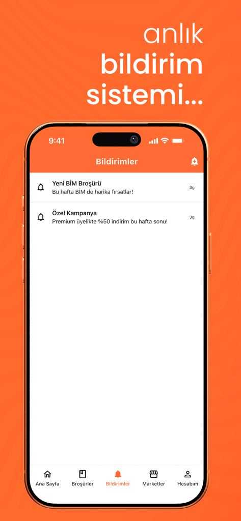 Aktüel Ürünler Market Katalog - Mobile app interface showing real time shopping notifications and campaign alerts for retail stores