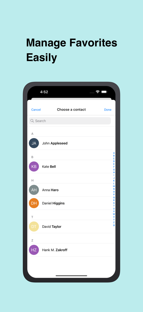 Magic Dialer - Smart T9 Dialer - Interface for choosing and managing favorite contacts in the Magic Dialer app