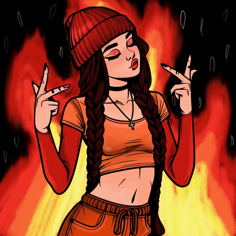 realistic teenage girl with braids and a beanie and crop top doing 🫶🏼