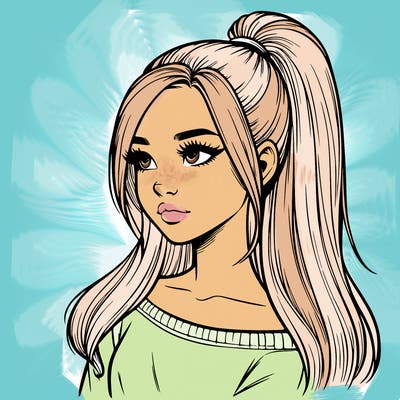 realistic girl with a high ponytail