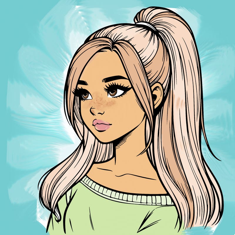realistic girl with a high ponytail