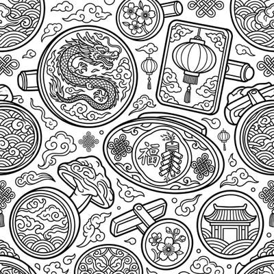 Dive into the rich symbolism of the Lunar New Year with this unique cufflinks coloring page. Adorned with dragons, lanterns, and auspicious patterns, it offers a sophisticated and festive coloring experience for all ages.