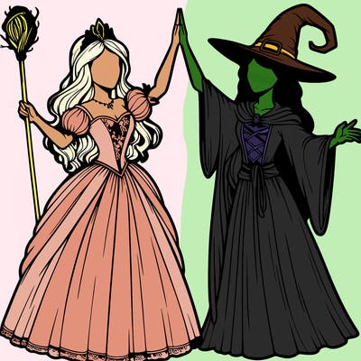 detailed realistic split of a princess and a witch