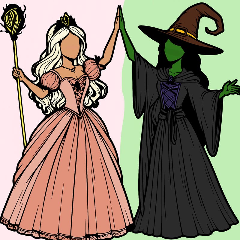 detailed realistic split of a princess and a witch