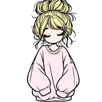 girl with baggy sweatshirt and messy bun