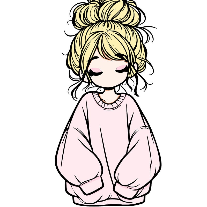 girl with baggy sweatshirt and messy bun