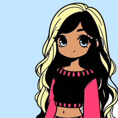 girl with long hair and a crop top with a sweater