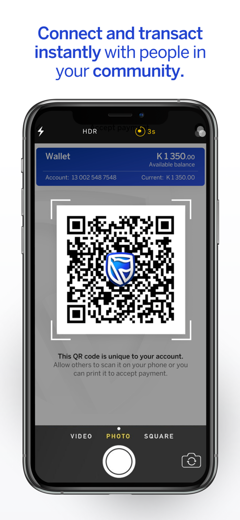 Unayo - Unayo mobile app interface showing a QR code for instant community payments and wallet balance