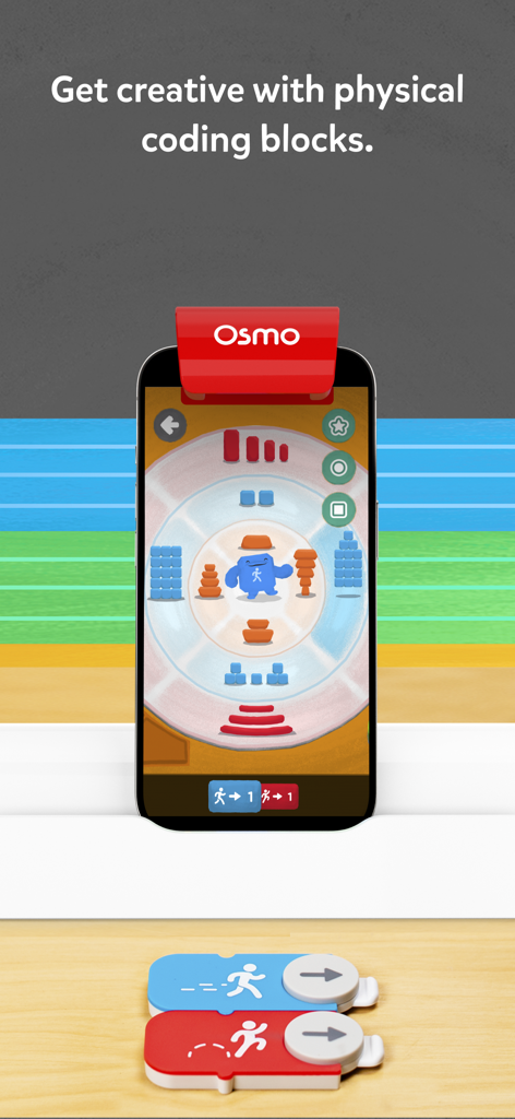 Osmo Coding Jam - Juego Osmo Coding Jam mostrado en un smartphone con bloques físicos de programación en primer plano