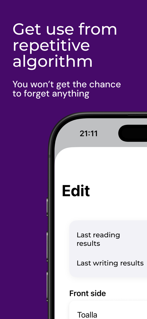 Flashcards: Easy Make & Learn - A screen from the Flashcards app promoting its spaced repetition algorithm and showing the card editing interface.