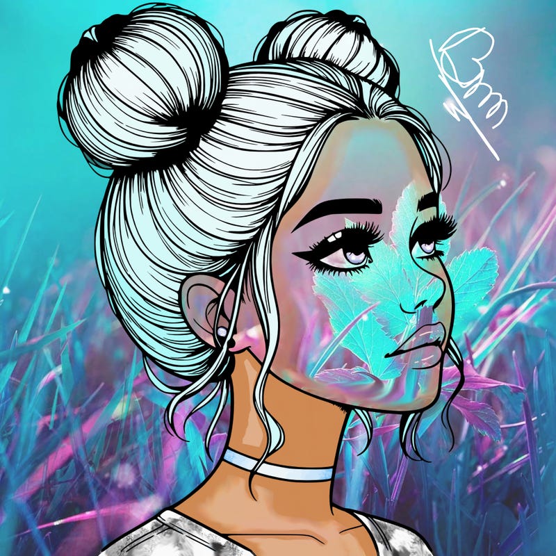 realistic girl with buns on the top of her head