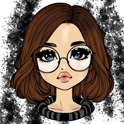cute realistic girl with big lips and glasses