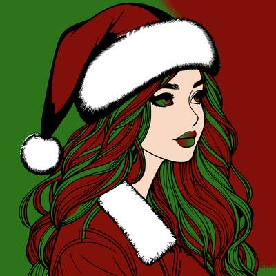 realistic girl in santa hat