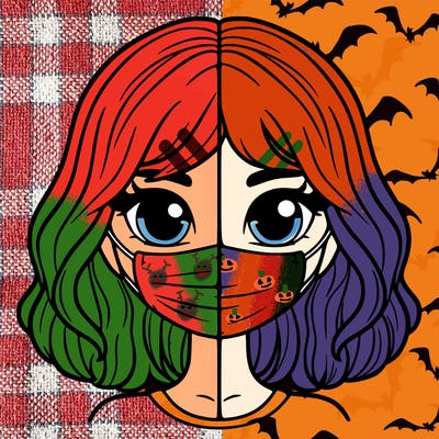 split girl with a mask