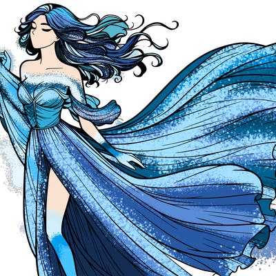 realistic woman in dress flowing the the wind