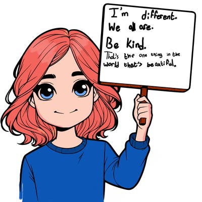 realistic girl holding up a sign