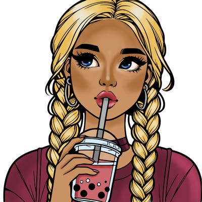 realistic girl with braided hair drinking boba