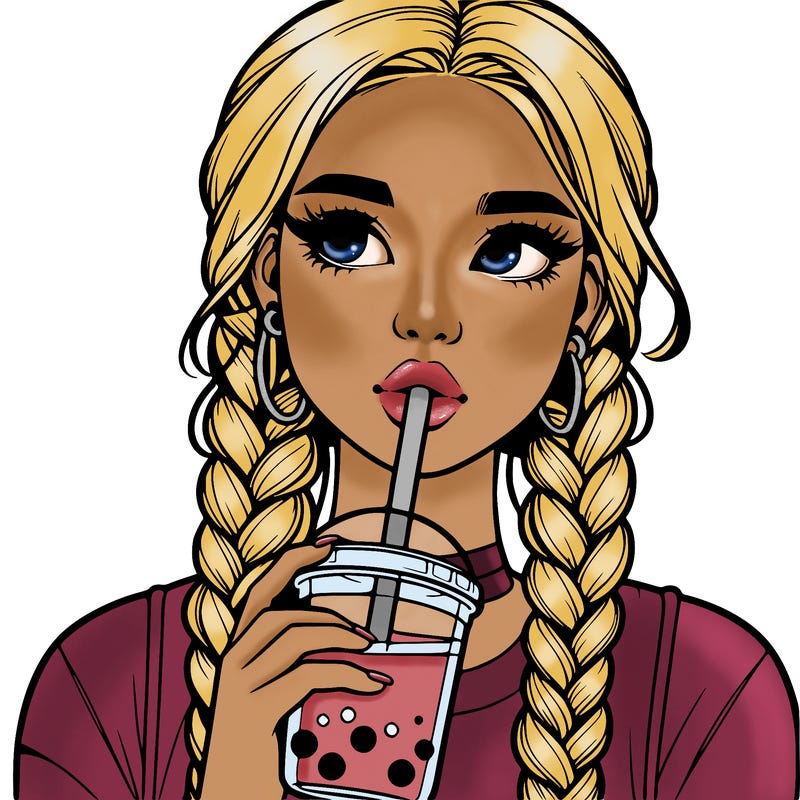realistic girl with braided hair drinking boba