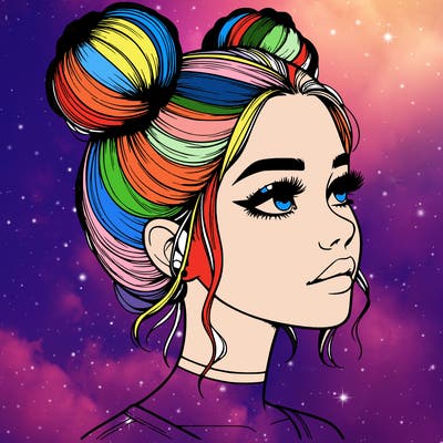 realistic girl with buns on the top of her head