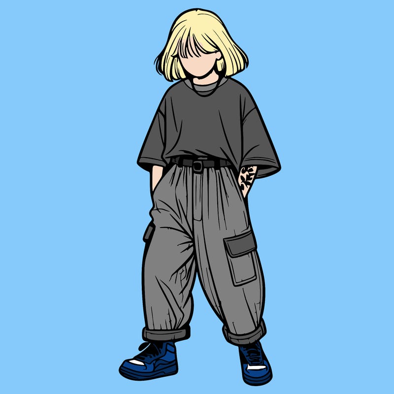 realistic girl with baggy pants
