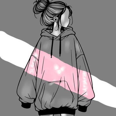 realistic girl with a oversized sweatshirt on and a bun