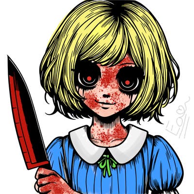 a creepy realistic girl with a knife