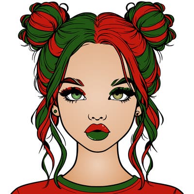 realistic girl with two buns in hair and lips