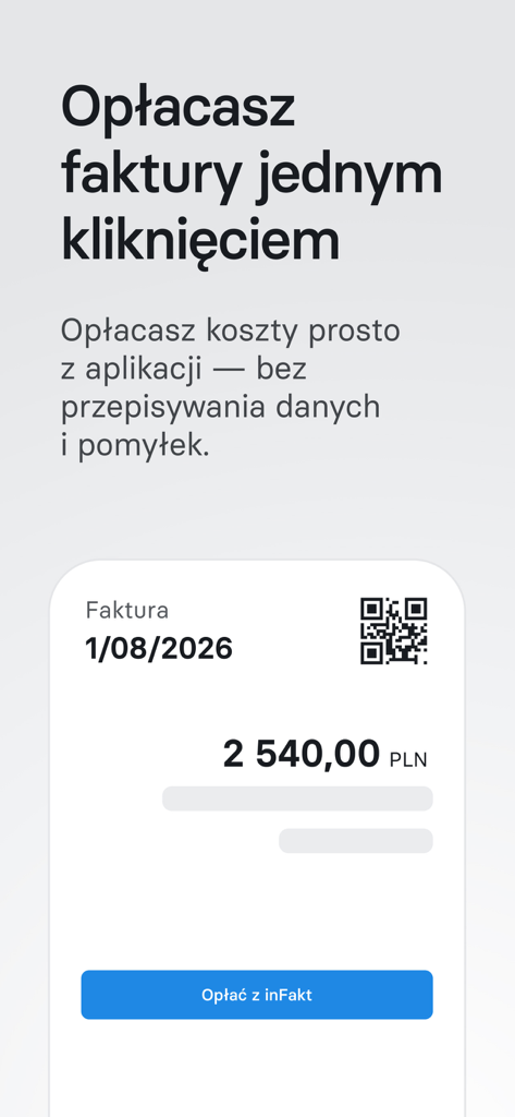 inFakt — KSeF Faktury Księgowi - A mobile app screen demonstrating a one-click invoice payment feature with a Polish interface.