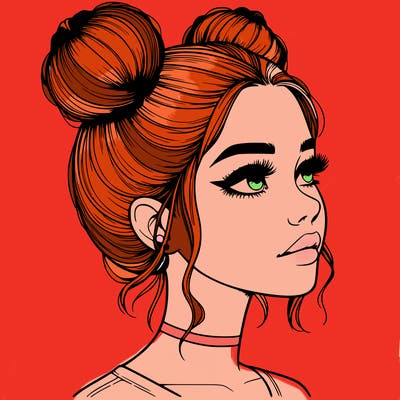 realistic girl with buns on the top of her head