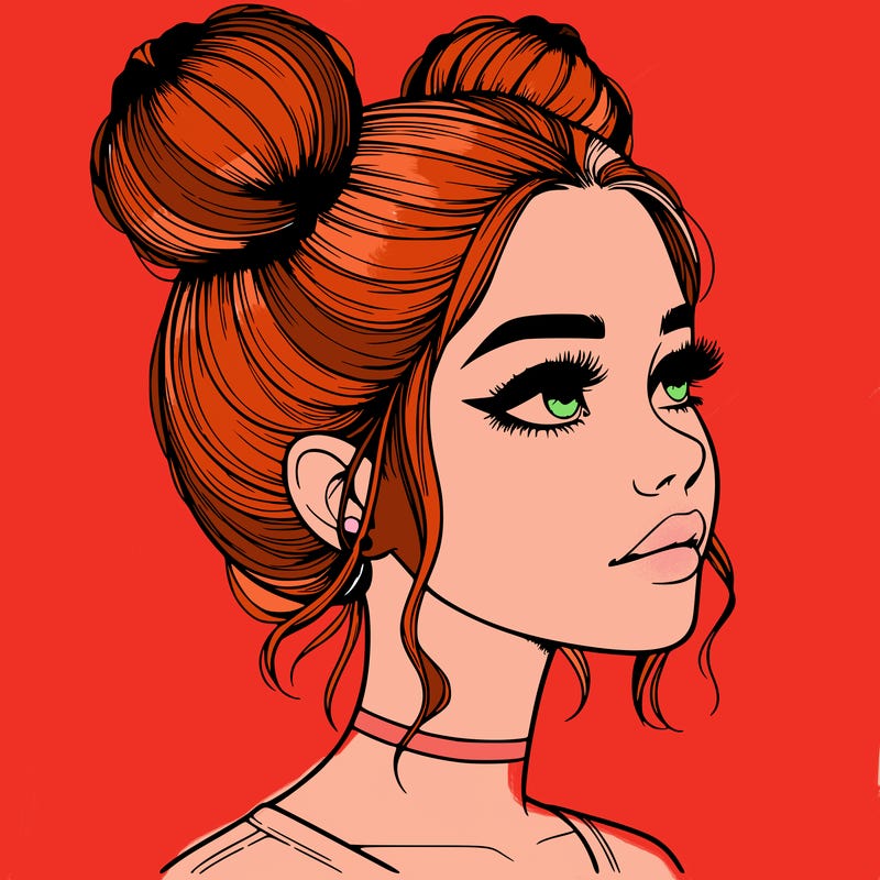 realistic girl with buns on the top of her head