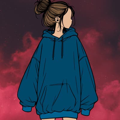 realistic girl with a oversized sweatshirt on and a bun