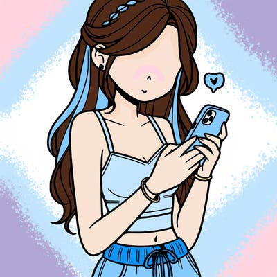 girl with crop top texting on her phone